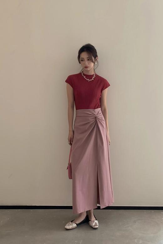 Le Malene 粉色设计感褶裥高腰半裙 18712 商品图3