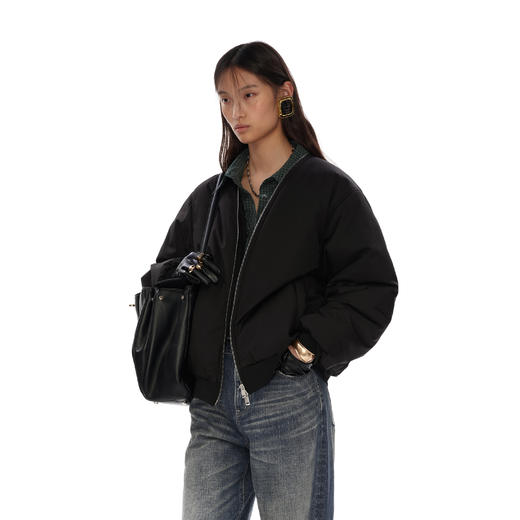 NUTH 黑色宽松可拆卸毛领bomber棉服夹克保暖外套女秋冬 商品图3