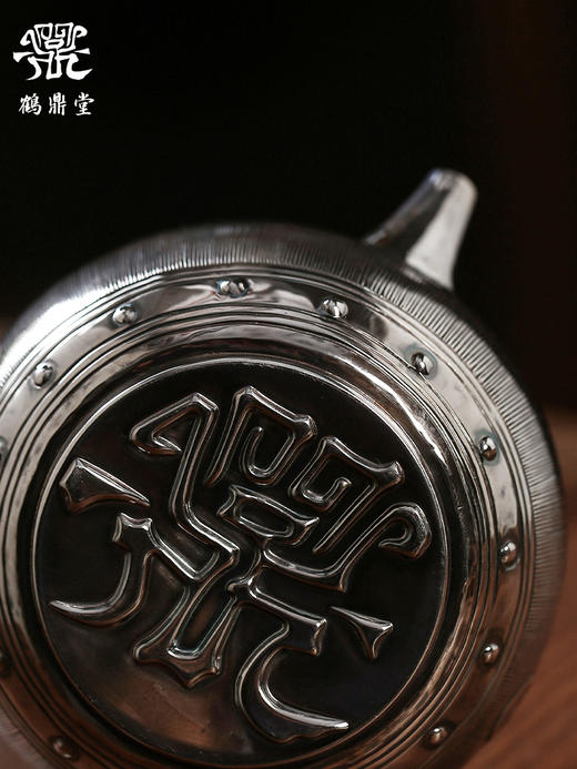 鹤鼎堂银壶闻天系列战鼓玉手柄玉盖急须（银色）（缺货） 商品图5