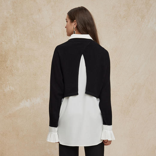PG647斯尔丽2024秋冬新款时尚含羊毛真两件白衬衫搭配设计感长袖毛衫 商品图1