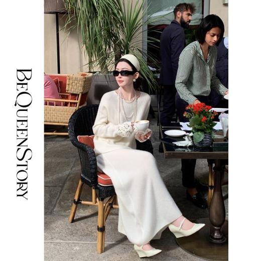 BeQueenStory【玫瑰香气】100山羊绒手绣圆领上衣伞摆半裙套装 商品图0