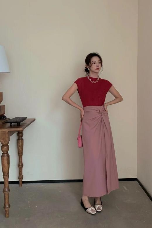 Le Malene 粉色设计感褶裥高腰半裙 18712 商品图1