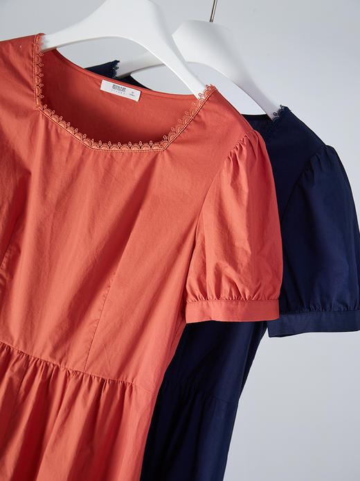 【专属特价】熙世界纯棉钻石领连衣裙夏新款气质收腰轻薄透气A字裙子 商品图4