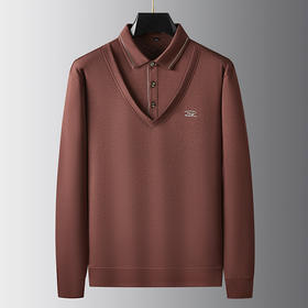 【假两件】【新款DDA】大依优型大码男士假两件长袖T恤商务休闲上衣加肥加大胖子舒适