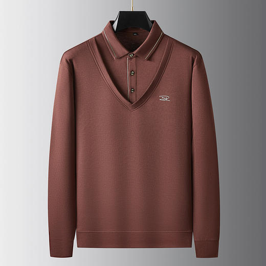 【假两件】【新款DDA】大依优型大码男士假两件长袖T恤商务休闲上衣加肥加大胖子舒适 商品图0