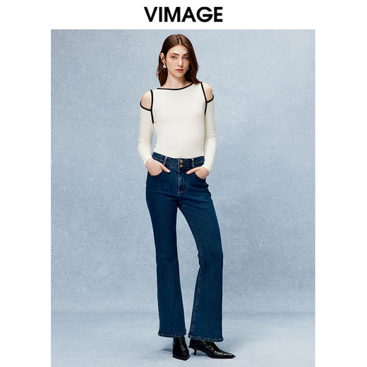 VIMAGE纬漫纪秋季新款露肩修身显瘦T恤上衣V2213826 商品图1
