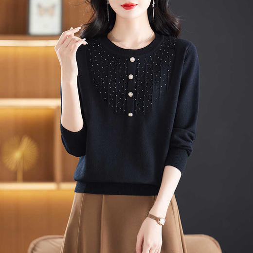 CC-22-133今年流行针织衫女秋季薄款上衣2024年新款春秋低领烫钻毛衣打底衫 商品图3