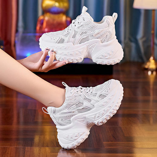 透气厚底百搭老爹鞋2024夏秋季休闲运动网面内增高牛皮女鞋BT S9131-10 商品图1