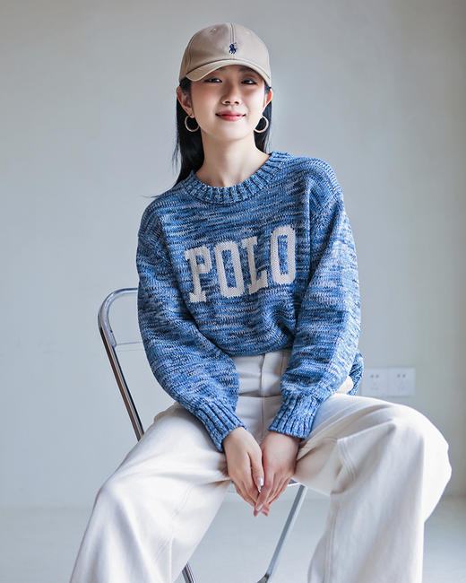 单品包邮现货 THS 9.21-无 RL家马球家 波斯宝石蓝PRL有机棉混纺花纱嵌花宽松针织衫 BM3172 商品图7