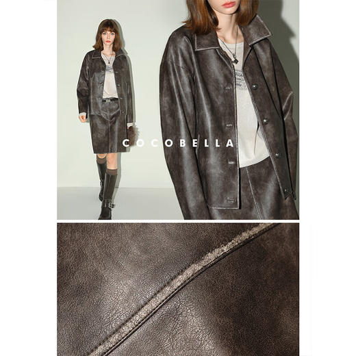 COCOBELLA[MIU系穿搭]质感手工擦色PU皮中古风休闲外套PU3003 商品图1