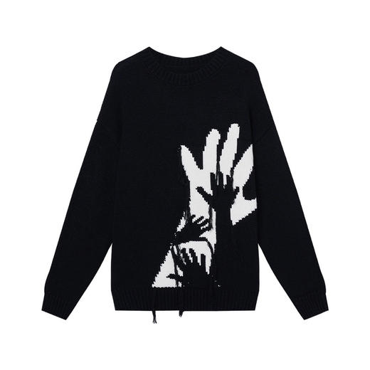 YKYB重磅针织衫潮牌冬季提花勾穗工艺上衣OVERSIZE圆领撞色毛衣 商品图3