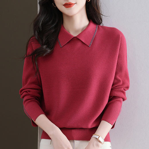 CC-5-6070秋冬季翻领针织打底衫女妈妈新款蝙蝠衫上衣宽松大码遮肚毛衣内搭 商品图0