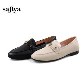 Safiya/索菲娅2024 复古金属扣浅口圆头真皮软底通勤单鞋SF41112068