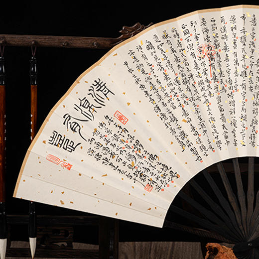 【经典】陕西书协主席陈建贡秦汉瓦当乌木书法宣纸折扇 商品图4