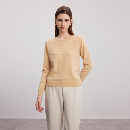 【圆领提花羊绒衫】羊绒世家秋冬新品女士100%山羊绒内搭保暖毛衣 商品图2
