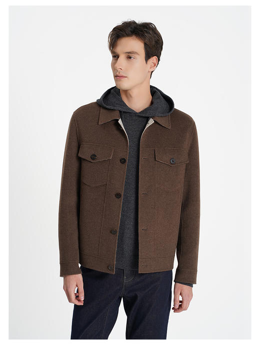 callisto乐行系列咖啡色绵羊毛双面呢夹克外套 商品图2