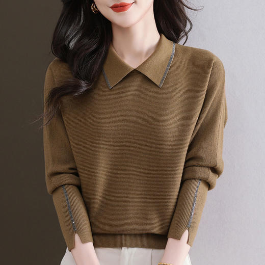 CC-5-6070秋冬季翻领针织打底衫女妈妈新款蝙蝠衫上衣宽松大码遮肚毛衣内搭 商品图2