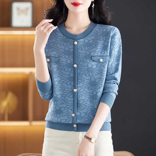 CC-22-136小香风针织衫女秋季设计感绣花上衣2024年秋洋气长袖妈妈打底毛衣 商品图0