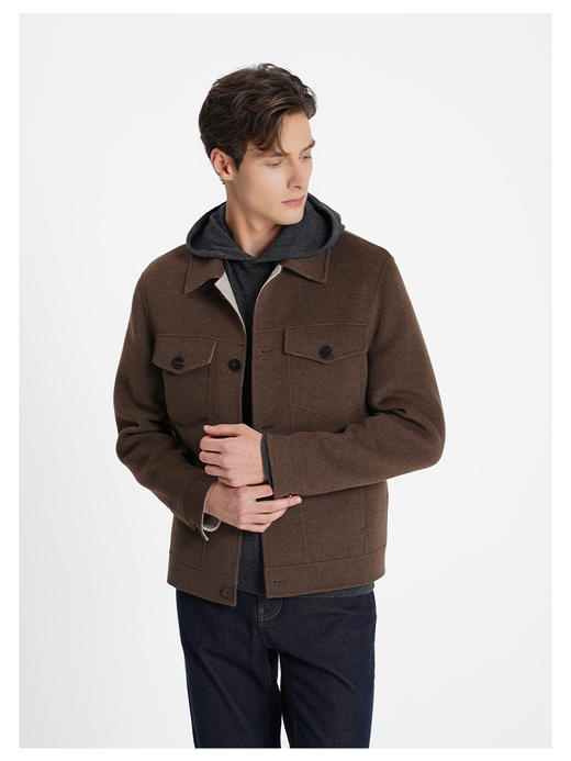 callisto乐行系列咖啡色绵羊毛双面呢夹克外套 商品图3