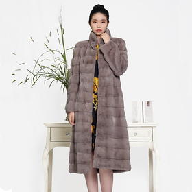 SIM GRACE 优雅夫人 女士轻奢水貂横排设计外套立领收身中长款时尚英伦风大衣