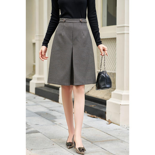 【*格纹半身裙】2026春季复古港风气质半身裙压褶显瘦裙子 商品图0