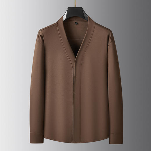 【大V领开衫】【新款DDA】大依优型大码男士开衫衬衫外套长袖T恤商务休闲上衣加肥加大胖子舒适 商品图0