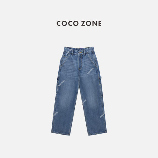 COCO ZONE 100棉复古做旧牛仔裤显瘦直筒裤CC1C1637 商品图0