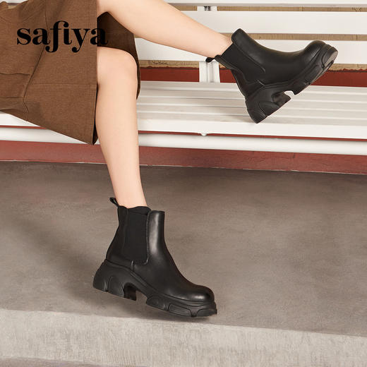 Safiya/索菲娅2024英伦风时尚厚底粗跟套筒轻便休闲切尔西短靴 SF44116079 商品图6