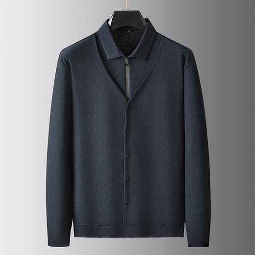 【假两件】【新款DDA】大依优型大码男士立领假两件长袖T恤商务休闲上衣加肥加大胖子舒适 商品图0