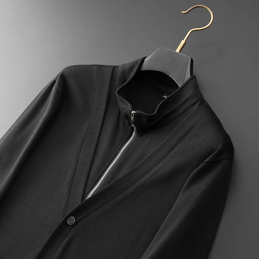 【假两件】【新款DDA】大依优型大码男士立领假两件长袖T恤商务休闲上衣加肥加大胖子舒适 商品图2