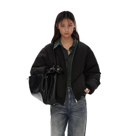 NUTH 黑色宽松可拆卸毛领bomber棉服夹克保暖外套女秋冬 商品图2