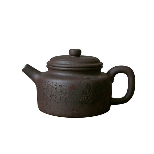 乘风阁 天青泥【知行合一】德钟紫砂壶 大气沉稳 重工满刻 古朴清雅 功夫茶具 泡茶壶 商品图4