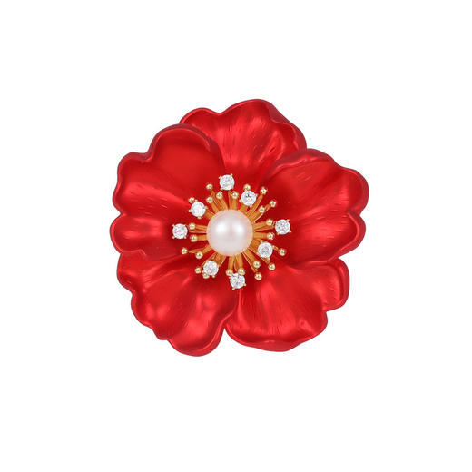 轻奢高级淡水珍珠，红色花开富贵牡丹花胸花LY-牡丹花 商品图4