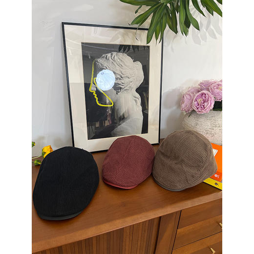 【活动商品，不退不换】可可推荐 复古英伦范 老钱风前进帽 日系复古灯芯绒 中性格调羊毛 休闲时尚针织 岁月时光羊皮 弯檐设计 文艺百搭 商品图2