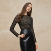 PG645斯尔丽24秋季新款法式浪漫双层弹力针织镂空提花圆领合体上衣 商品缩略图3