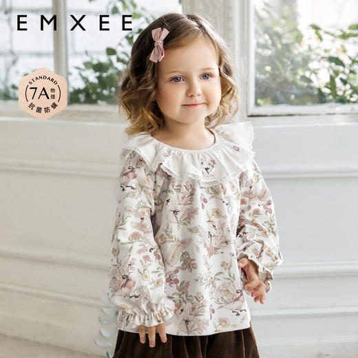 【宝宝服饰】嫚熙女童长袖T恤2025新款玉米棉天鹅舞曲花边领秋季宝宝上衣外穿 商品图0