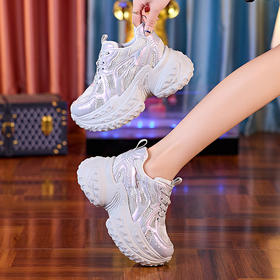 透气厚底百搭老爹鞋2024夏秋季休闲运动网面内增高牛皮女鞋BT S9131-10