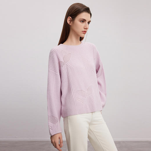 【圆领宽松羊绒套衫】24年秋冬新品女士100%山羊绒针织保暖毛衣 商品图2