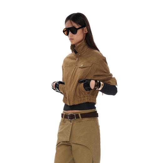 NUTH 咖色复古环保麂皮短夹克外套女 商品图3