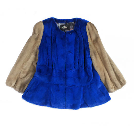 SIM GRACE 优雅夫人 女士高端水貂毛拼色设计时尚无领短款简洁层次分明圆领外套 商品图3