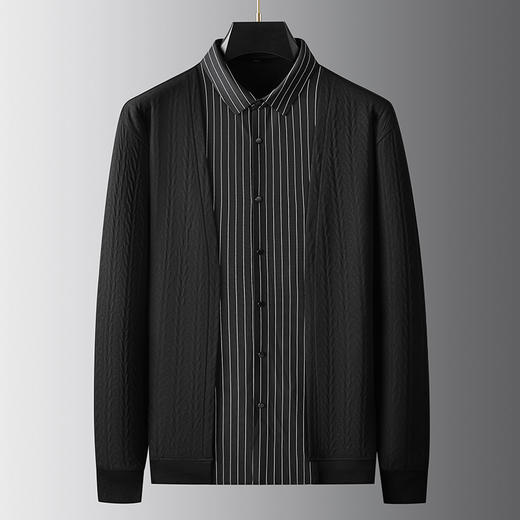 【假两件】【新款DDA】大依优型大码男士假两件开衫长袖T恤商务休闲上衣加肥加大胖子舒适 商品图0