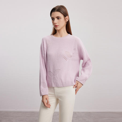 【圆领宽松羊绒套衫】24年秋冬新品女士100%山羊绒针织保暖毛衣 商品图1