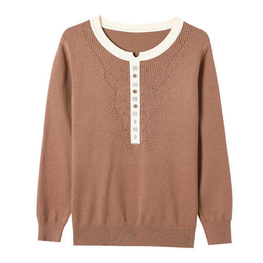 CC-22-137秋贵妇妈妈装羊毛针织衫上衣女长袖拼色打底衫毛衣洋气小衫 商品图4