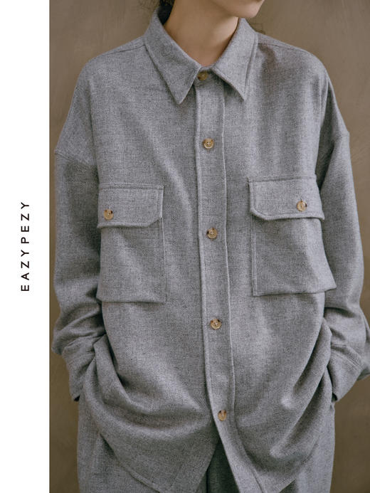 24AW 重磅精纺羊绒梭织口袋衬衫套装 商品图0