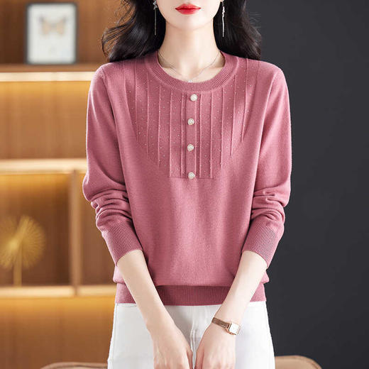 CC-22-133今年流行针织衫女秋季薄款上衣2024年新款春秋低领烫钻毛衣打底衫 商品图0