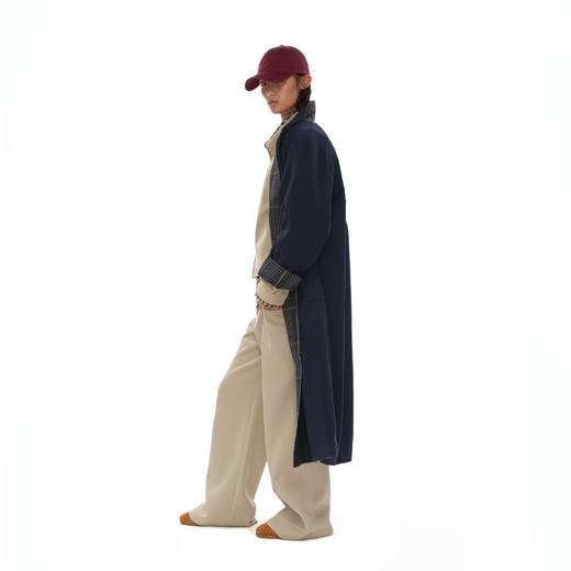 NUTH 正反两穿格纹/藏蓝色复古中长款格子大衣风衣外套女 商品图4