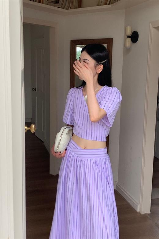 Stay2Weeks 香芋紫气质条纹小衫半裙套装 18570 商品图1