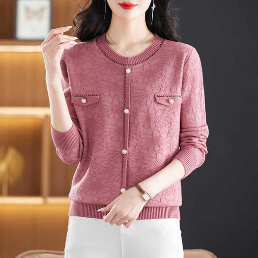 CC-22-136小香风针织衫女秋季设计感绣花上衣2024年秋洋气长袖妈妈打底毛衣 商品图3