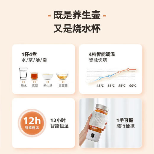 飞利浦PHILIPS养生壶电炖杯高硼硅玻璃烧水杯子便携带茶漏电热杯迷你办公室煮茶送礼品 AWP2776[带茶漏] 400ml 商品图8