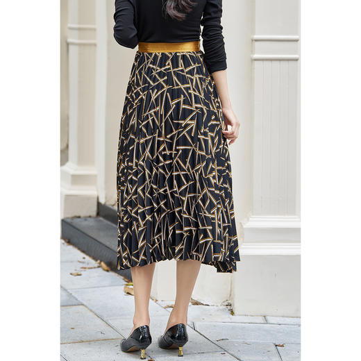 【复古几何印花裙】2026春季设计款拼接百褶裙高腰显瘦雪纺裙 商品图2